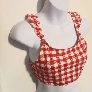 🛍️ BUNDLE ONLY🛍️Red and White Checkered Women's Bikini Top